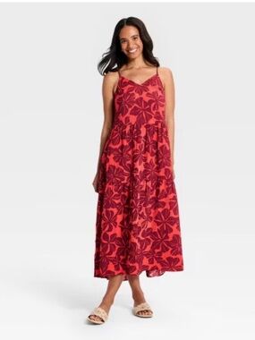 Women’s Tiered Maxi Dress - A New Day.. Burgundy Floral